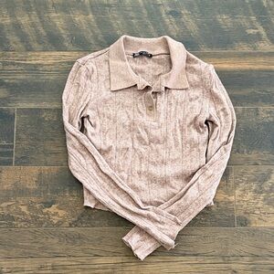 Zara Tan Ribbed Collared Sweater